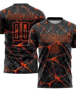 Benutzerdefiniertes schwarz-orangefarbenes Sublimations-Fußballtrikot