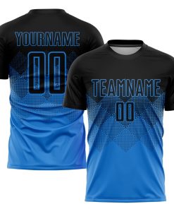 Benutzerdefiniertes puderblau-schwarzes Sublimations-Fußballtrikot