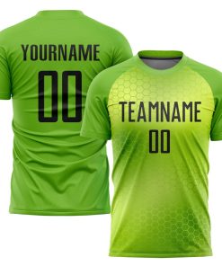Benutzerdefiniertes neongrünes und schwarzes Sublimations-Fußballtrikot