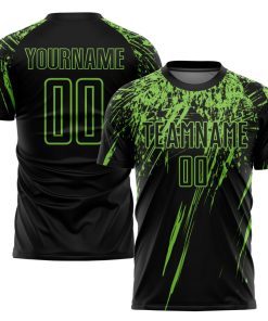 Benutzerdefiniertes schwarzes neongrünes Sublimations-Fußballtrikot