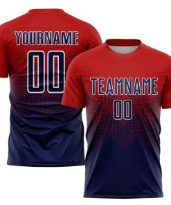 Individuelles rot-marineblau-weißes Sublimations-Fußballtrikot