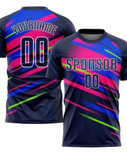 Maillot de football personnalisé à sublimation bleu marine et rose royal