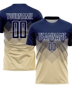 Maillot de football personnalisé à sublimation bleu marine et blanc crème